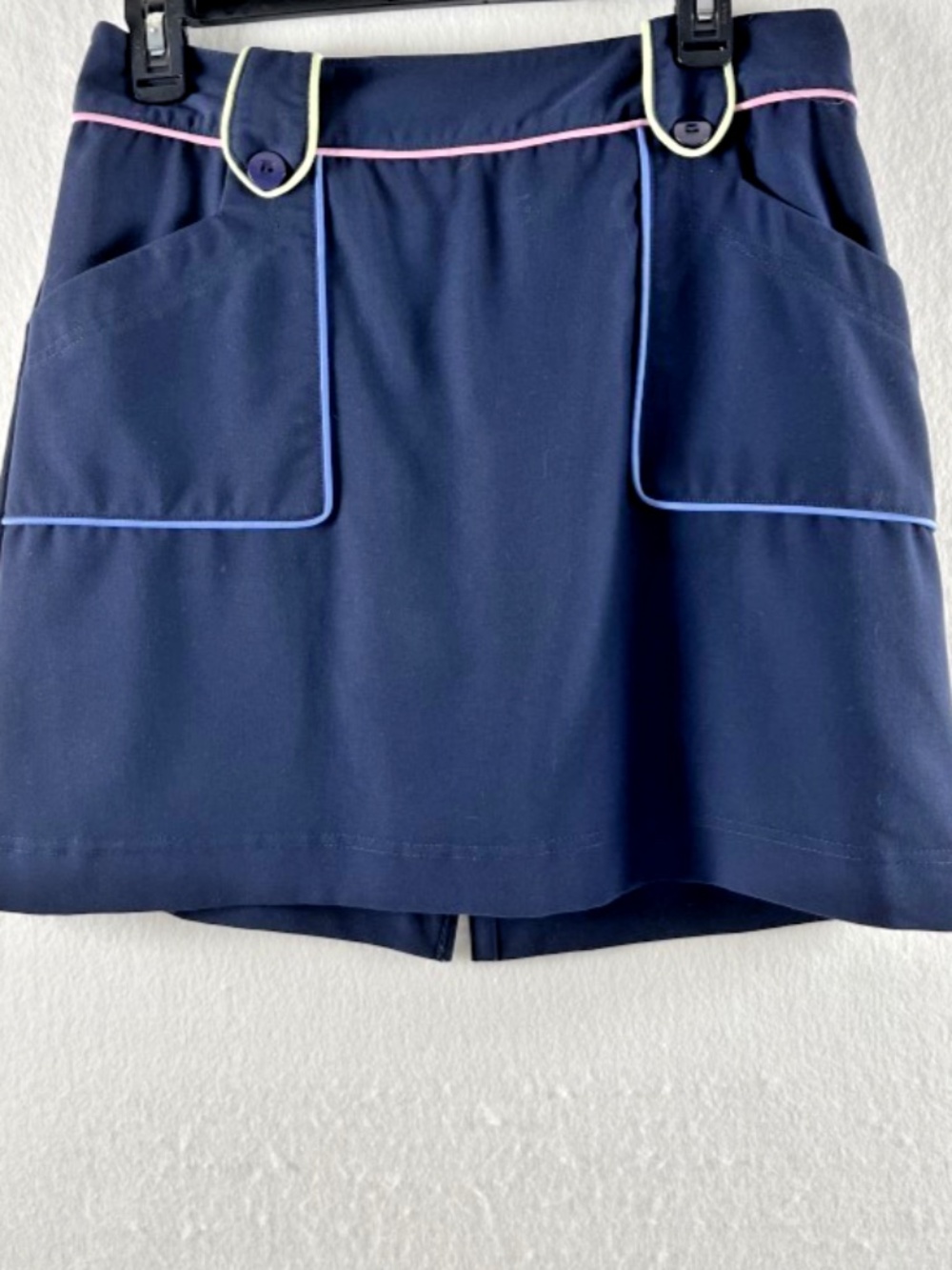 Bette & Court Swing Golf Skort Skirt Women's Sz 6 Navy Pastel Piping Retro